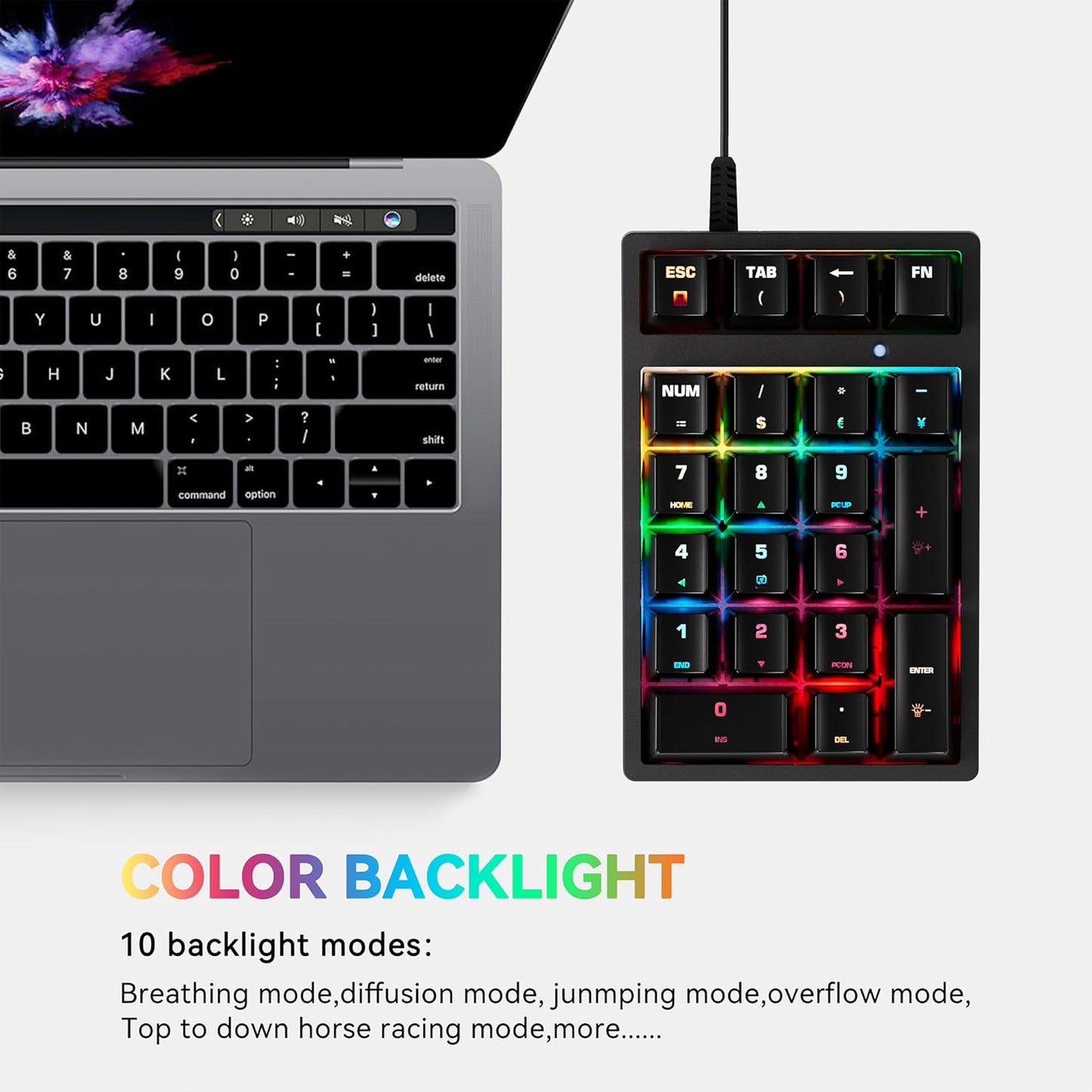 Number Pad, Mechanical USB Wired Numeric Keypad with Blue LED Backlit 21 Key Min