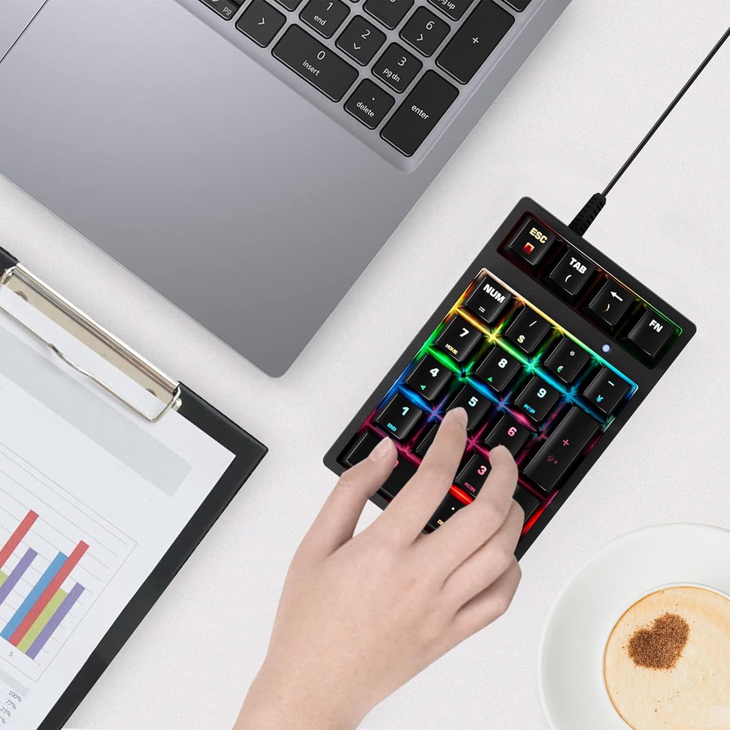 Number Pad, Mechanical USB Wired Numeric Keypad with Blue LED Backlit 21 Key Min
