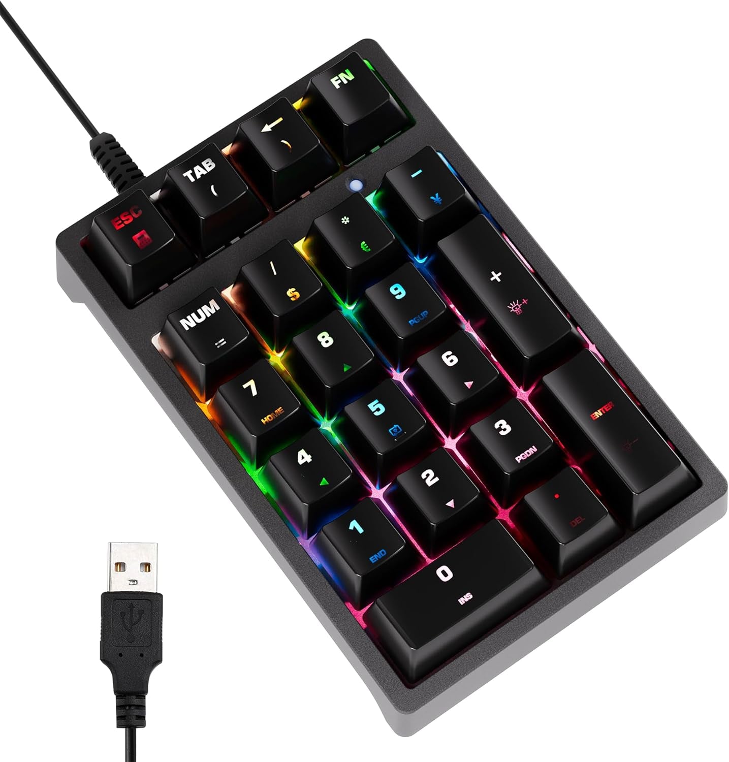 Number Pad, Mechanical USB Wired Numeric Keypad with Blue LED Backlit 21 Key Min