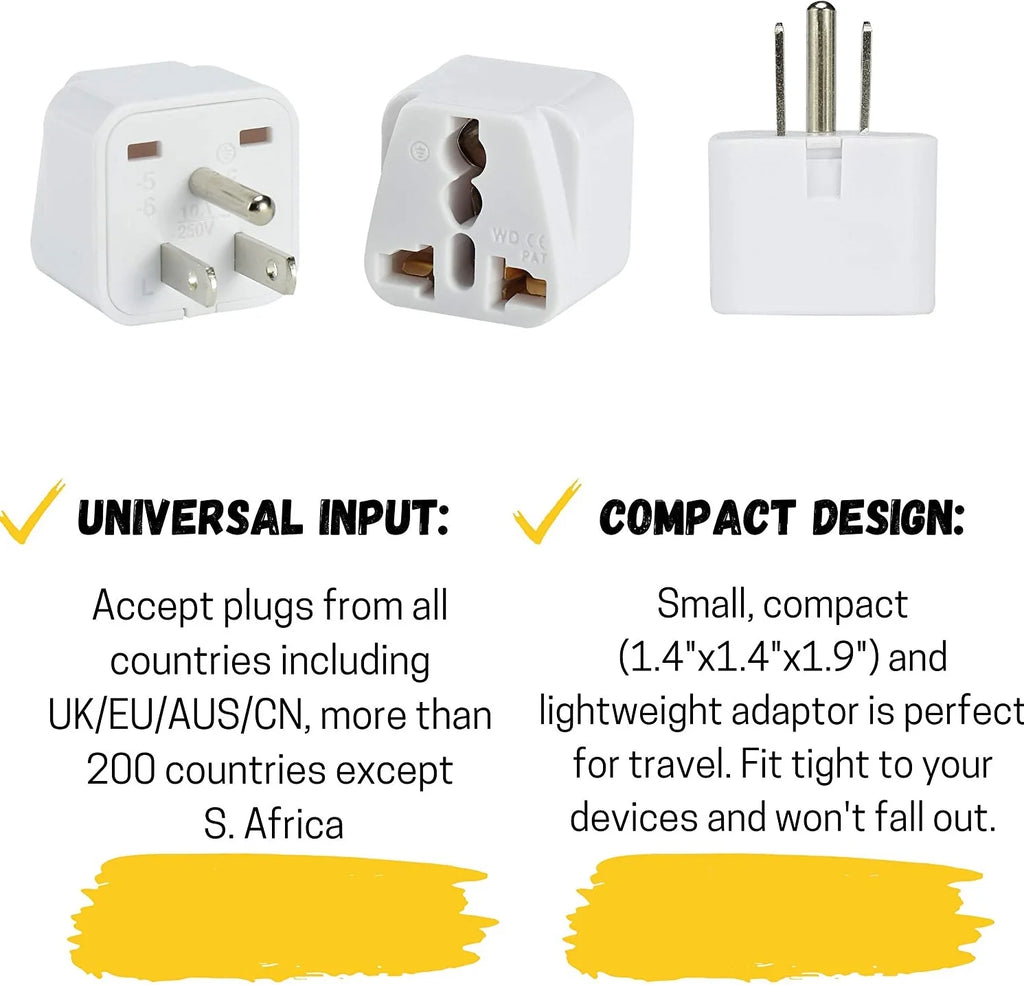 Universal to American Outlet Plug Adapter, 2 Pack, Canada Universal Travel Plug Adapter, 2 Pc, UK to US Adapter, US Plug Adapter, US Travel Adapter, Plug Converter, Universal Travel Adapter