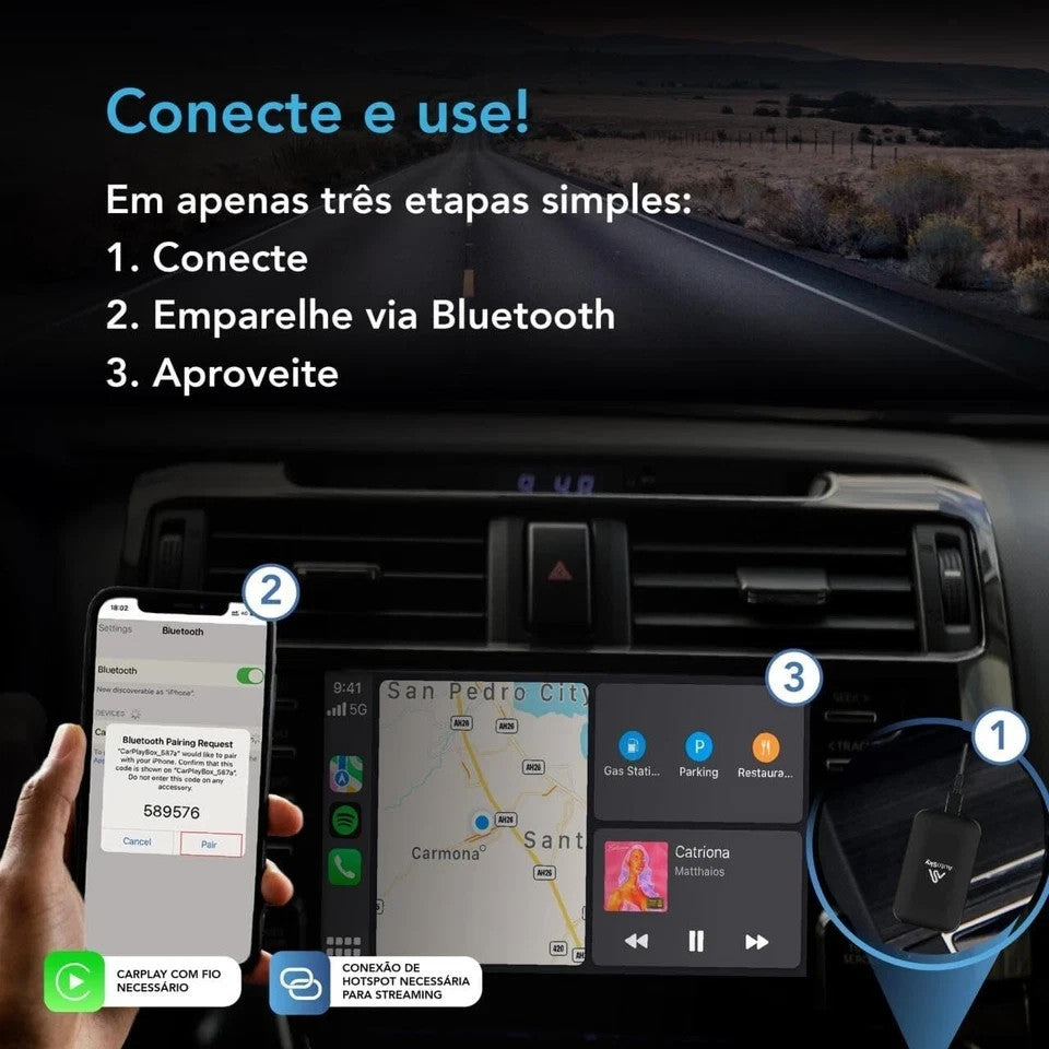 Autosky Wireless Carplay and Android Auto AI Box Lite for Factory Wired Carpl...