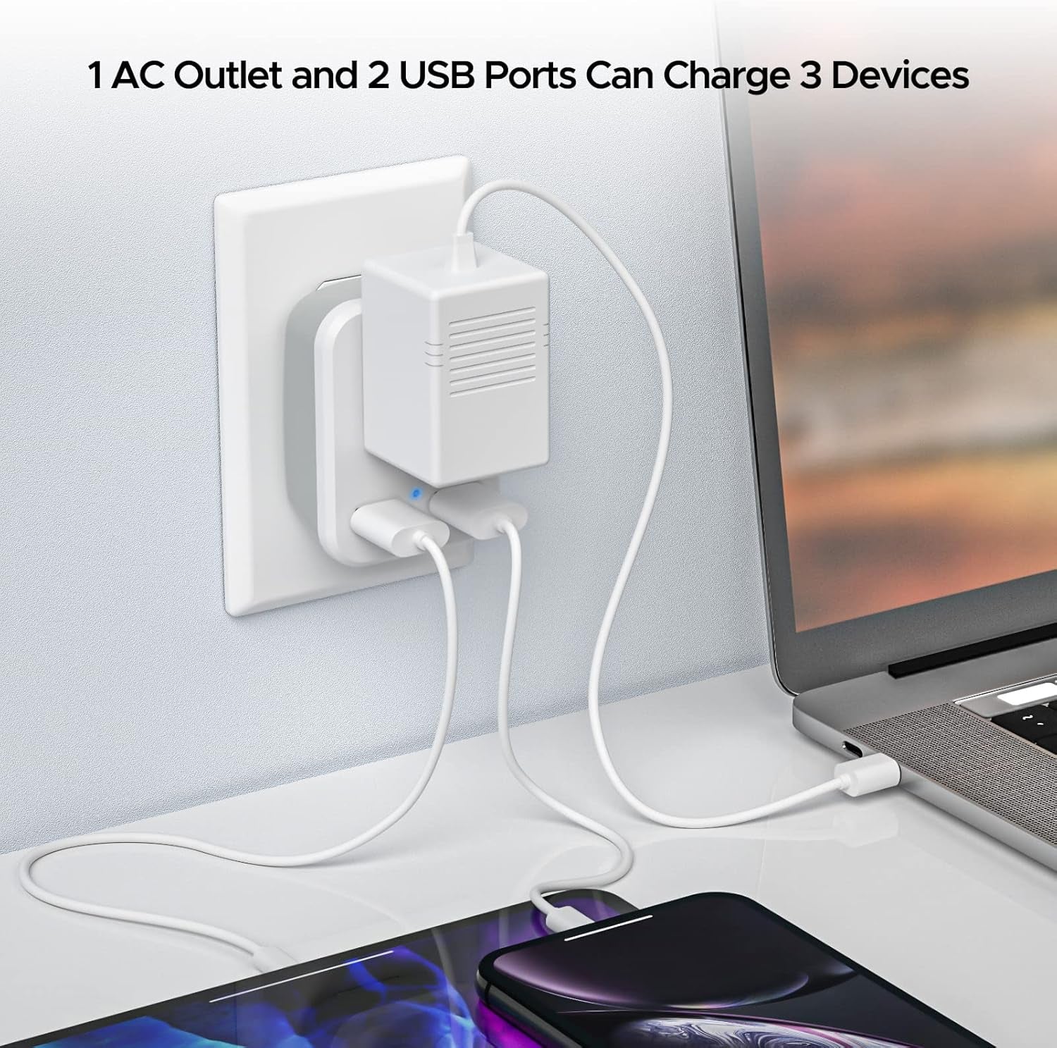 Type G UK Power Plug Adapter, 2 Packs Travel Adapter for US to British England, London, Ireland, Scotland, AC Outlets with 2 USB Charging Port for Smartphone, Etc