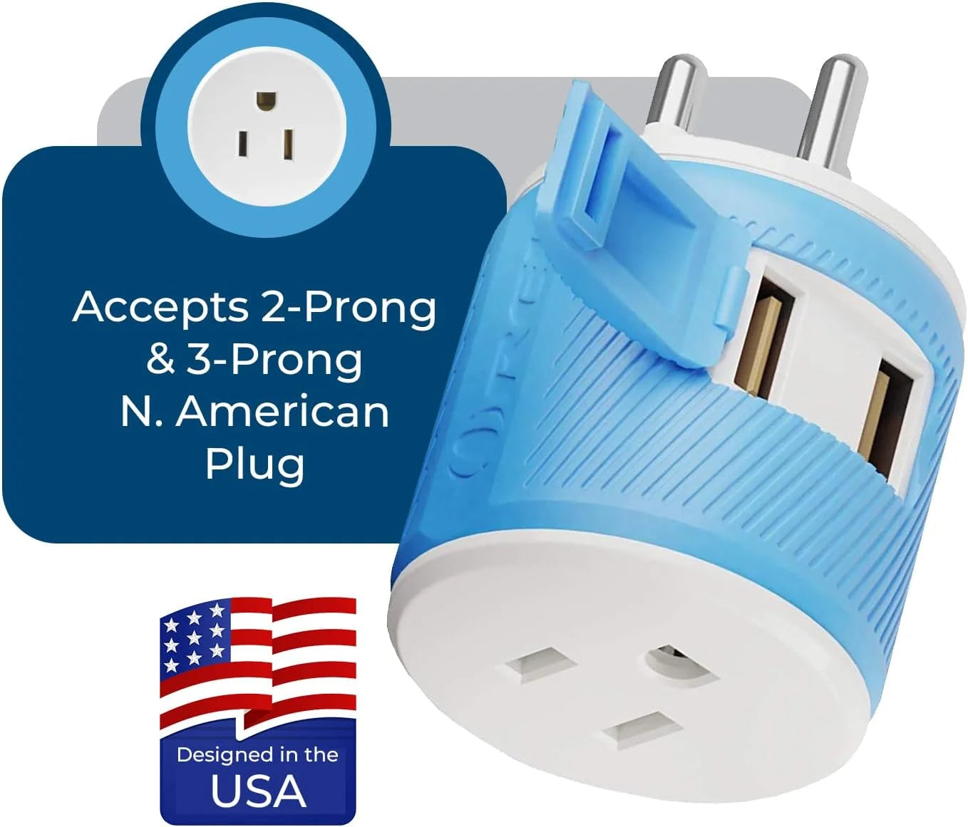 Thailand Travel Plug Adapter with Dual USB - USA Input - Type O (U2U-18)