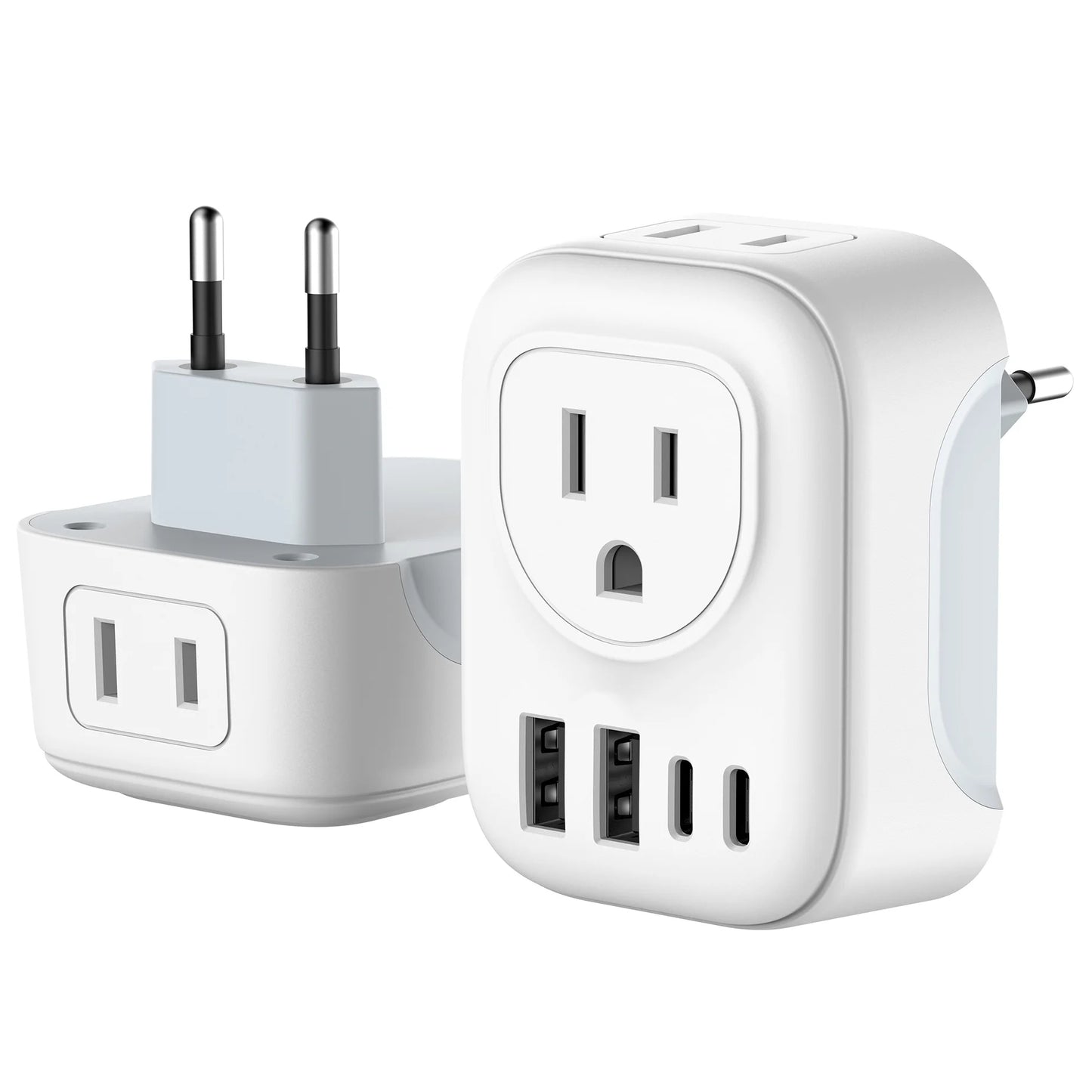 European Travel Plug Adapter,  International Plug Adapter with 2 AC Outlets 4 USB Ports(2 USB C), Type C Plug Adapter Travel Essentials for US to Most Europe France Germany Italy Spain