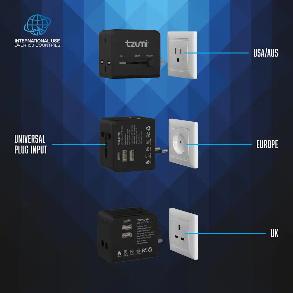 Dual USB and USB-C Travel Adapter