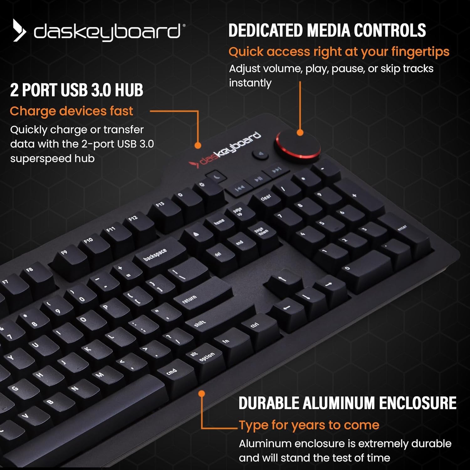 4 Professional for Mac Wired Mechanical Keyboard, Cherry MX Brown Mechanical Switches, 2-Port USB 3.0 Hub, Volume Knob, Aluminum Top (104 Keys, Black)