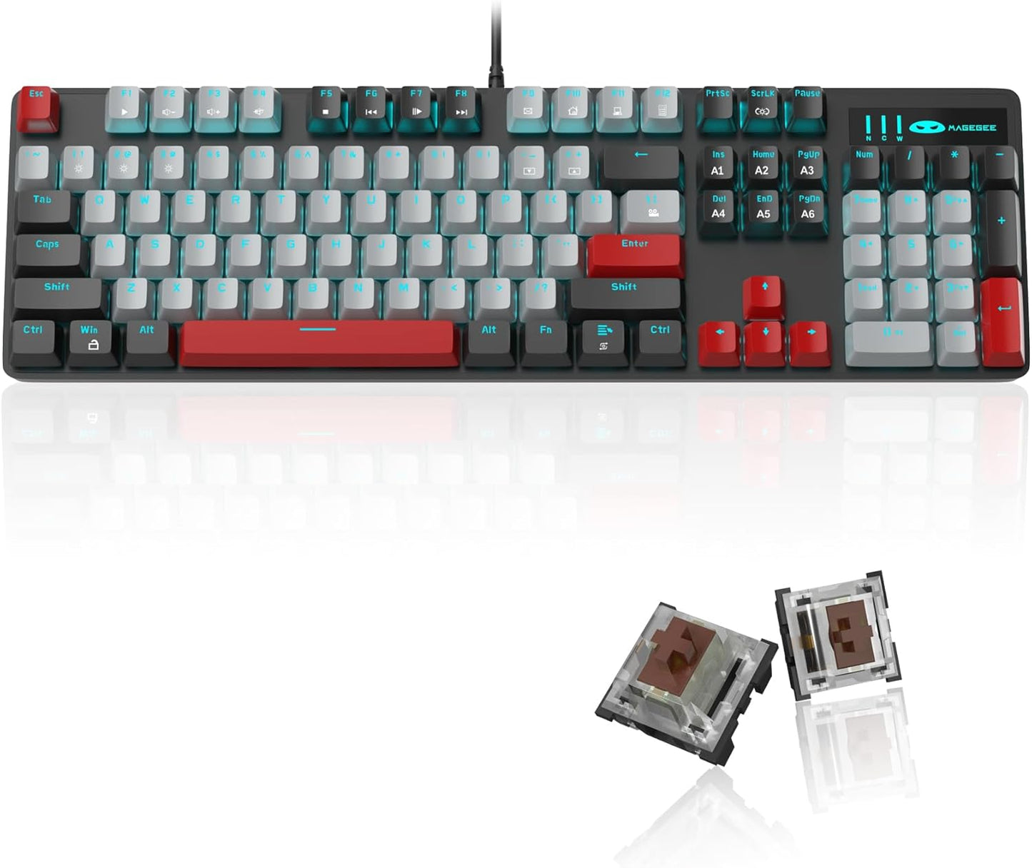 Mechanical Gaming Keyboard, New Upgraded Blue Switch 104 Keys White Backlit Keyboards, USB Wired Mechanical Computer Keyboard for Laptop, Desktop, PC Gamers(White & Pink)