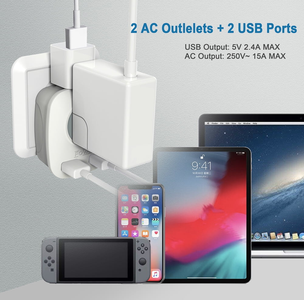 2-Pack European Travel Plug Adapter with 2 USB Ports, 2 American Outlets, International Plug Outlet Adapter to Italy France(Type-C)