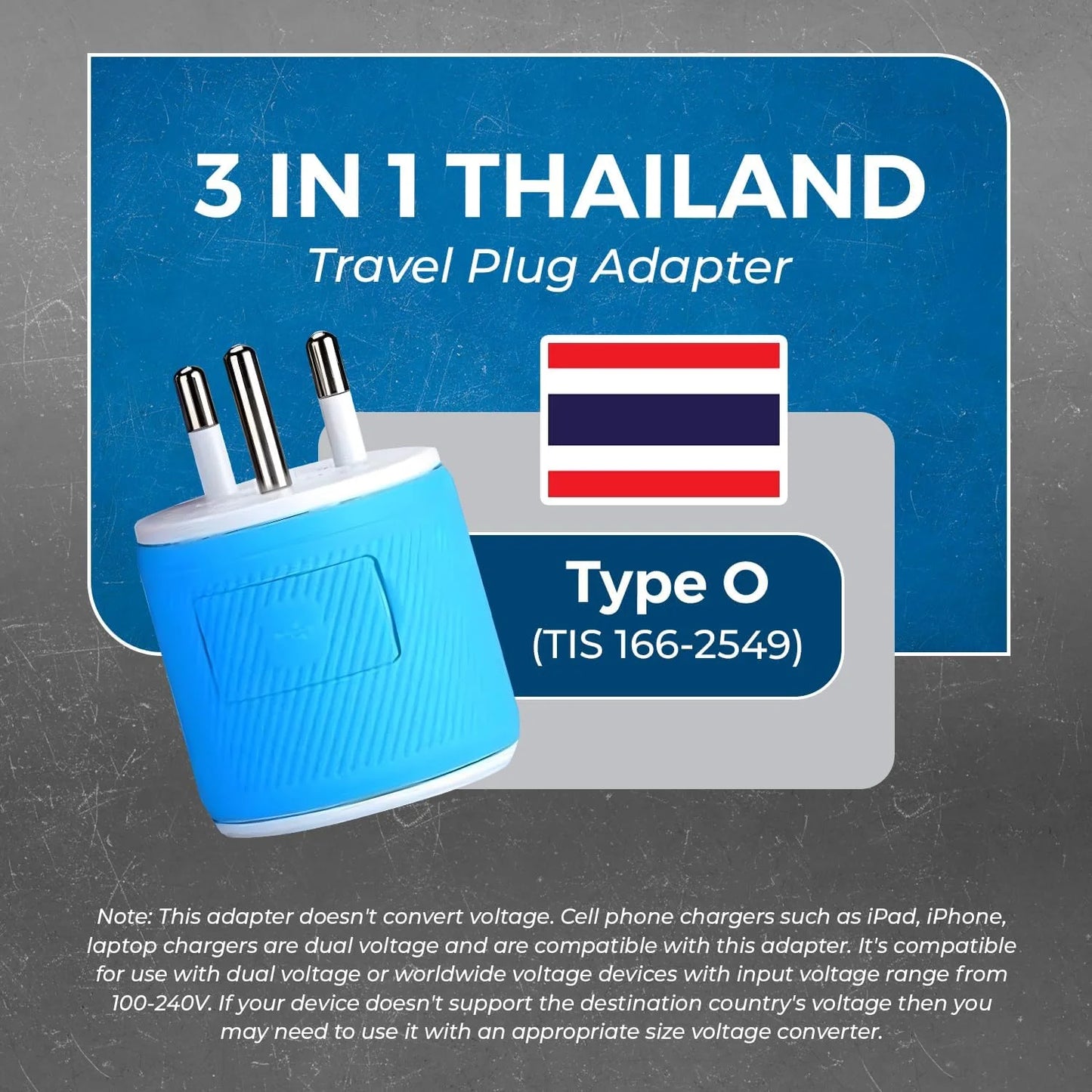 Thailand Travel Plug Adapter with Dual USB - USA Input - Type O (U2U-18)