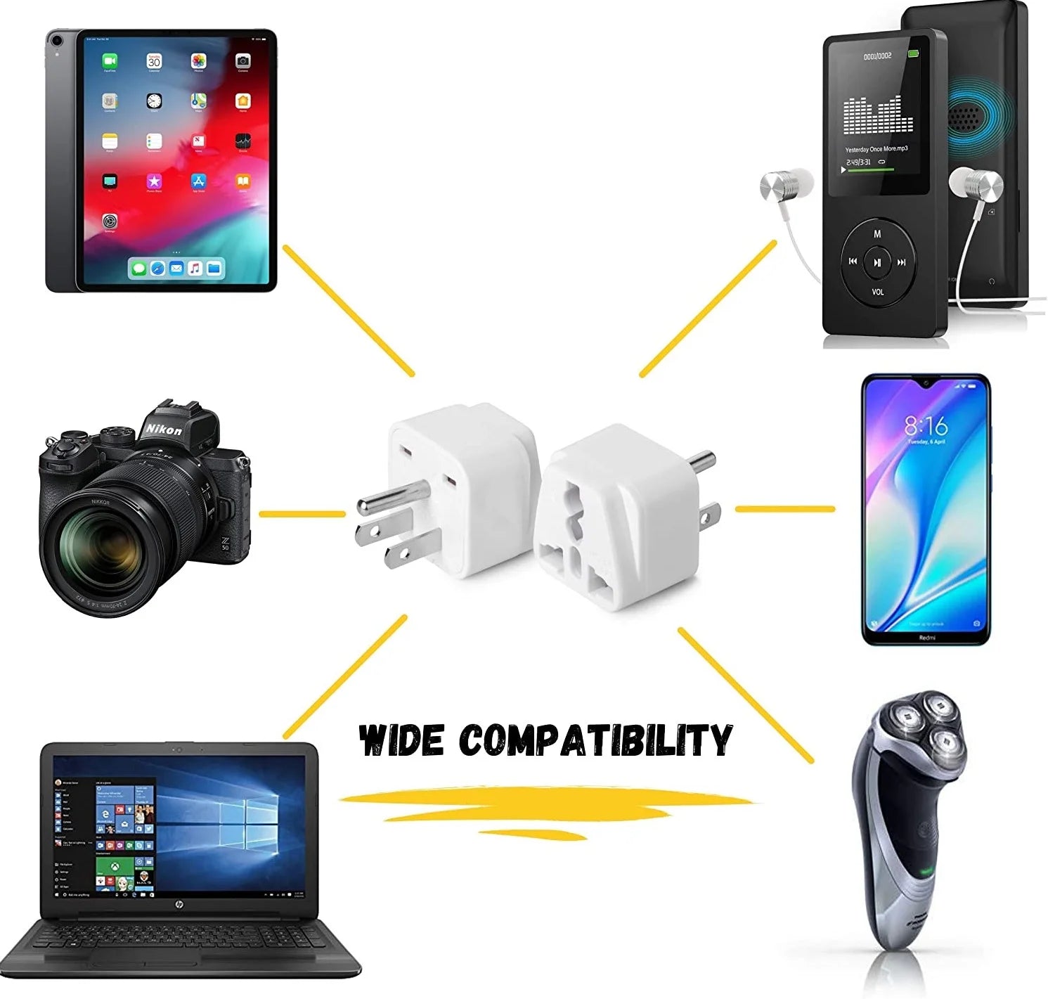 Universal to American Outlet Plug Adapter, 2 Pack, Canada Universal Travel Plug Adapter, 2 Pc, UK to US Adapter, US Plug Adapter, US Travel Adapter, Plug Converter, Universal Travel Adapter