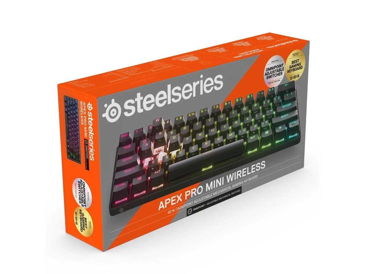 Apex Pro Mini Wireless Mechanical Gaming Keyboard - World'S Fastest Keyboard - Adjustable Actuation - Compact 60% Form Factor - RGB - PBT Keycaps - Bluetooth 5.0 - 2.4Ghz - USB-C