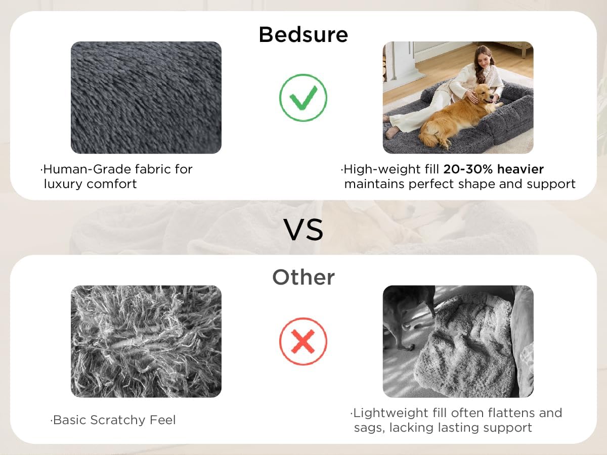 Ultimate Foldable Human Dog Bed - 2-in-1 Cozy Giant Bed with Supportive Bolster, Waterproof Liner, and Calming Faux Fur in Dark Grey