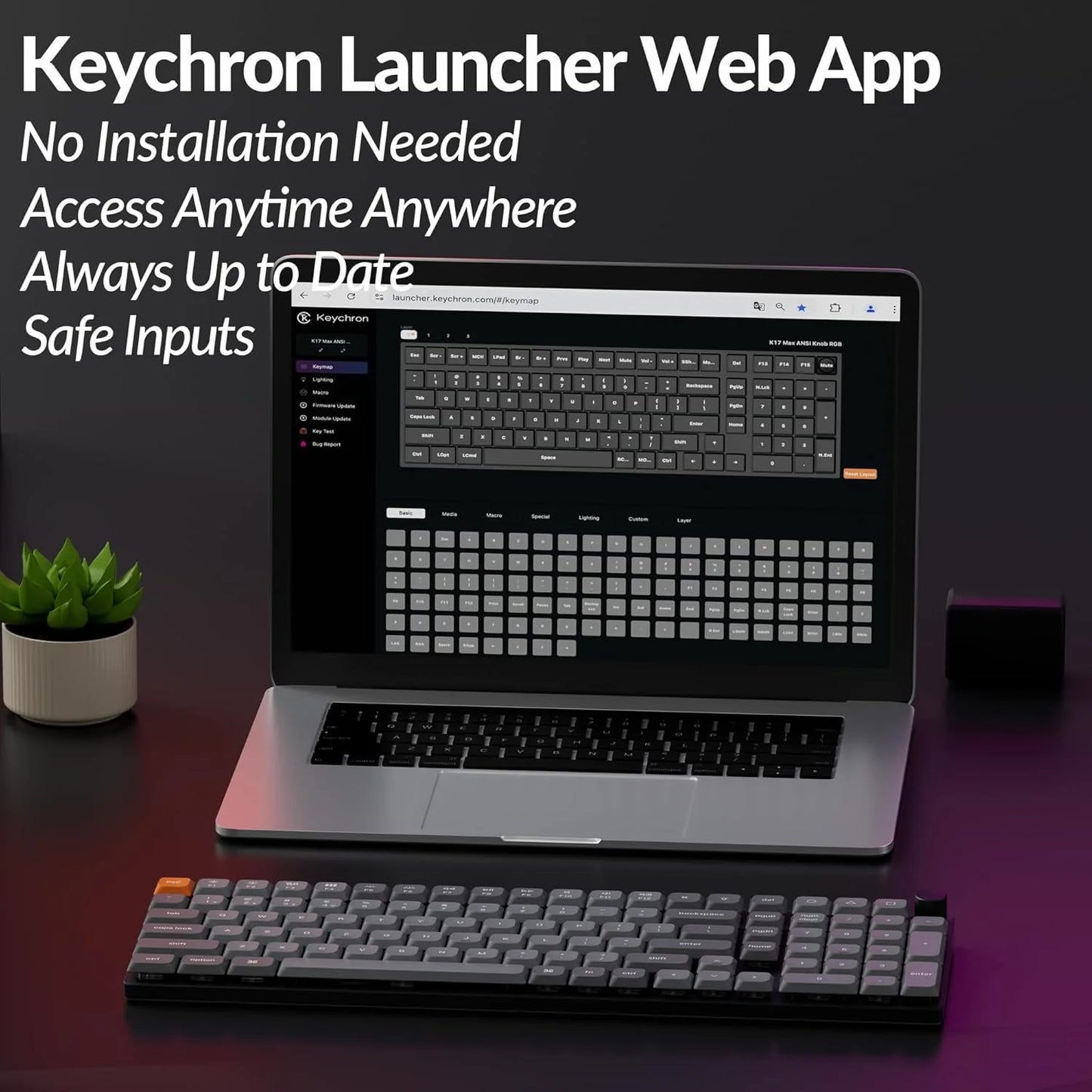K17 Max Qmk/Launcher Ultra-Slim Wireless/Type-C Wired Mechanical Keyboard with RGB Backlit Hot-Swappable, Low-Profile Gateron Mechanical Red Switch Compatible with Mac Windows Linux