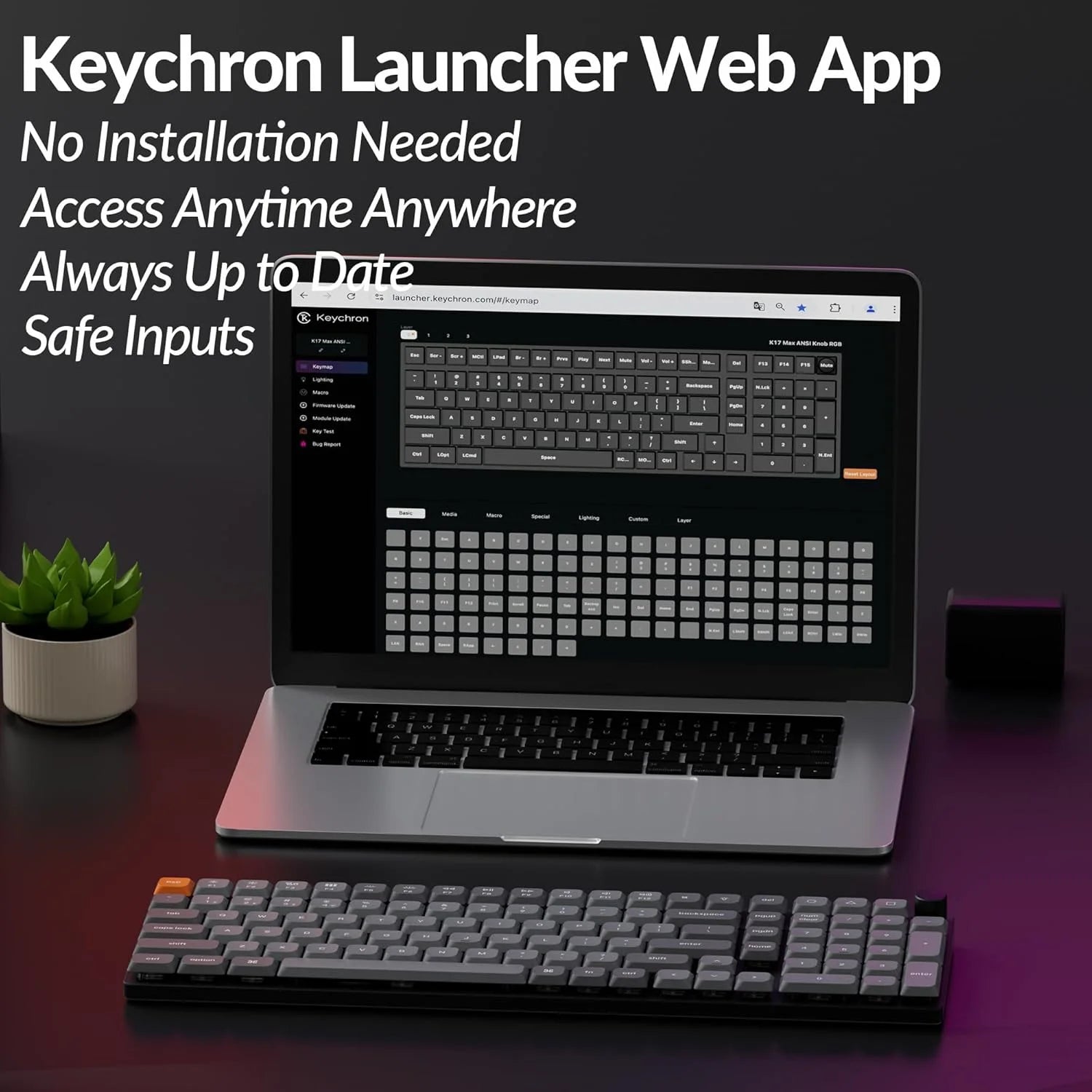 K17 Max Qmk/Launcher Ultra-Slim Wireless/Type-C Wired Mechanical Keyboard with RGB Backlit Hot-Swappable, Low-Profile Gateron Mechanical Red Switch Compatible with Mac Windows Linux