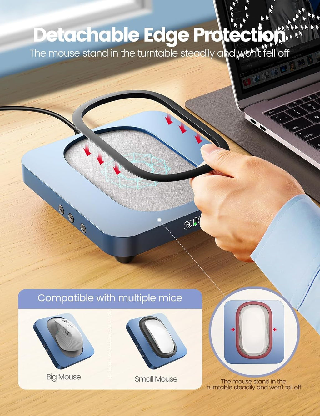Enlarged Turntable Mouse Mover, Max 3 Mouse Jiggler with Adjustable Intervals User-Friendly Buttons and LED Display Mouse Shaker Wiggler to Keep Your PC Awake