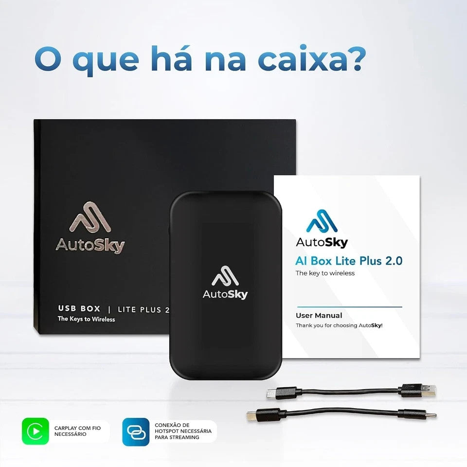 Autosky Wireless Carplay and Android Auto AI Box Lite for Factory Wired Carpl...