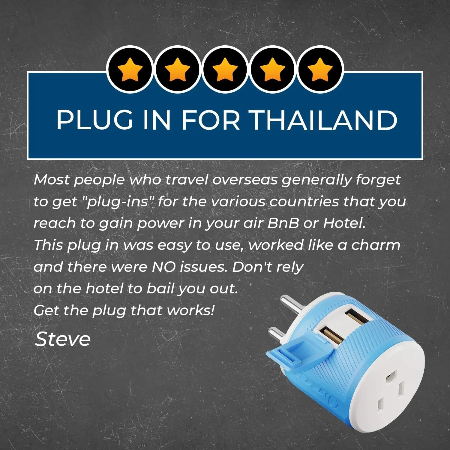 Thailand Travel Plug Adapter with Dual USB - USA Input - Type O (U2U-18)