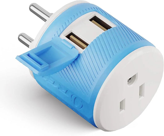 Thailand Travel Plug Adapter with Dual USB - USA Input - Type O (U2U-18)