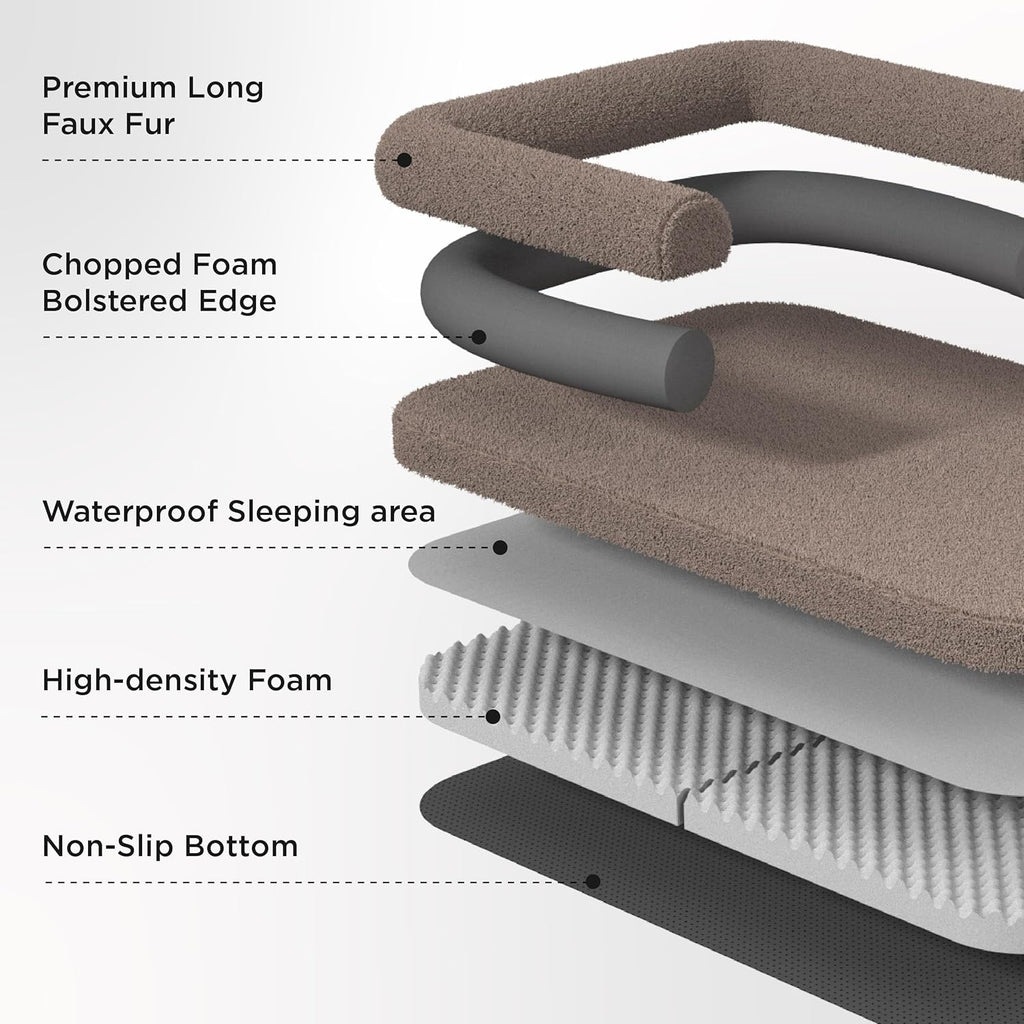 Ultimate Foldable Human Dog Bed - 2-in-1 Cozy Giant Bed with Supportive Bolster, Waterproof Liner, and Calming Faux Fur in Dark Grey