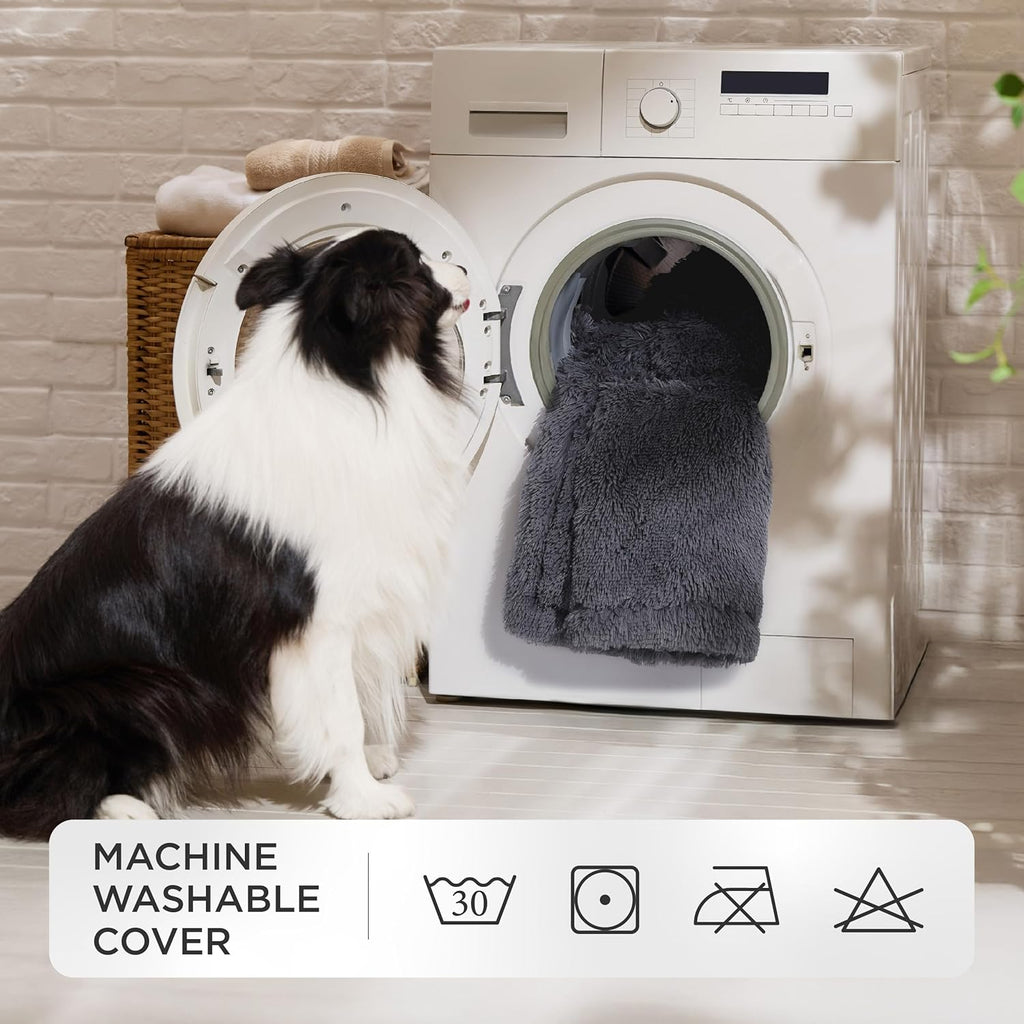 Ultimate Foldable Human Dog Bed - 2-in-1 Cozy Giant Bed with Supportive Bolster, Waterproof Liner, and Calming Faux Fur in Dark Grey