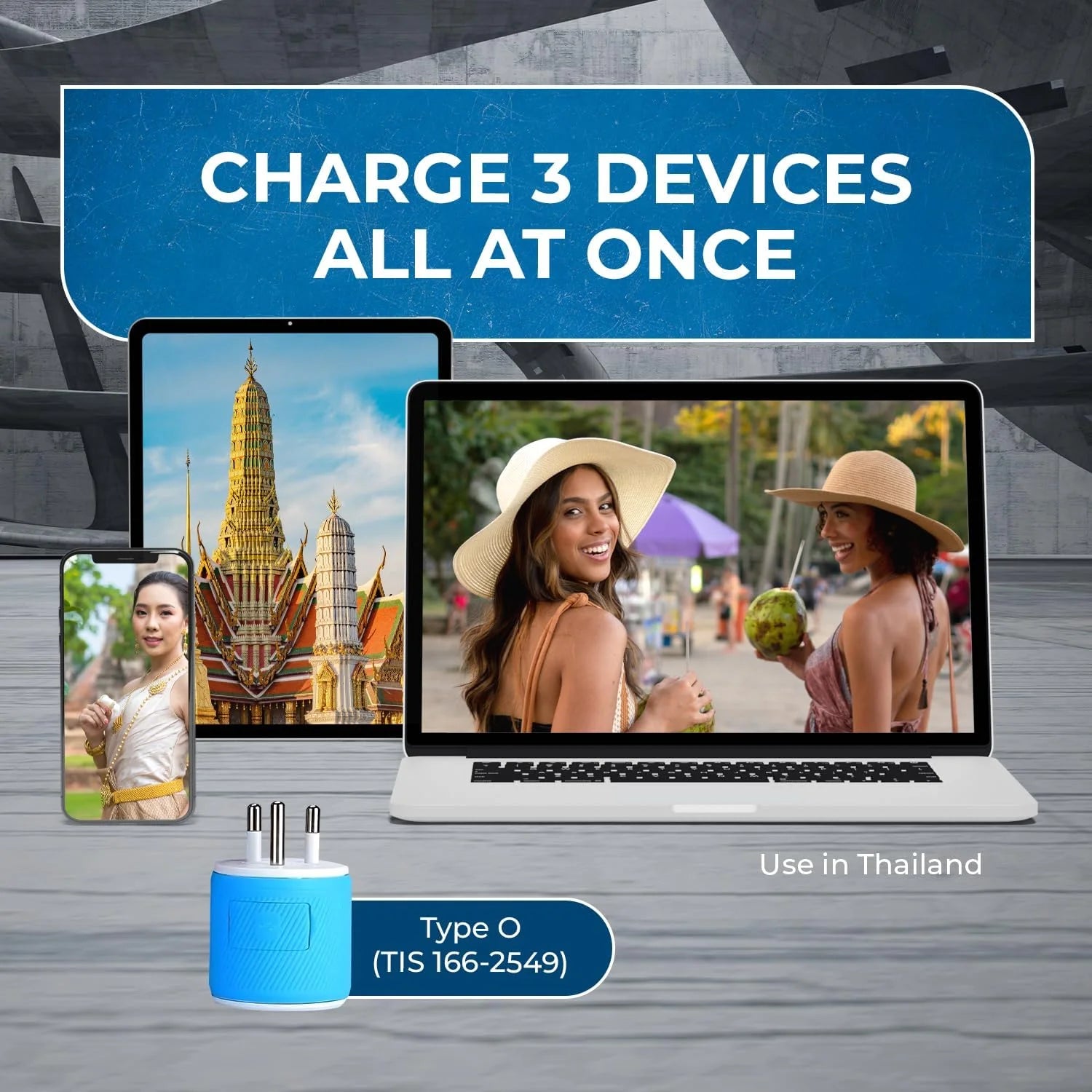 Thailand Travel Plug Adapter with Dual USB - USA Input - Type O (U2U-18)