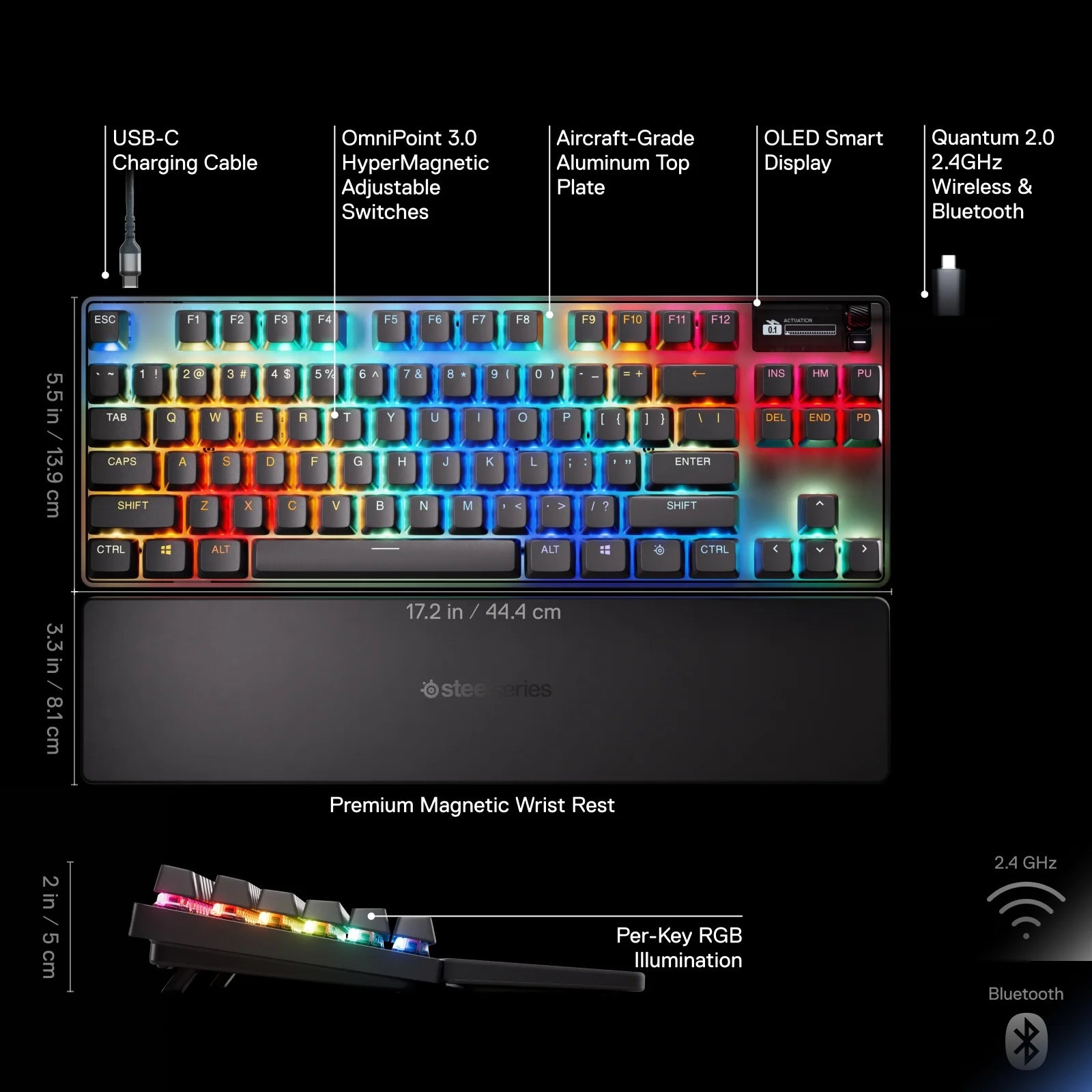 Apex Pro TKL Wireless Mechanical Gaming Keyboard with Rapid Tap – Tenkeyless – RGB – USB-C - PC, Mac