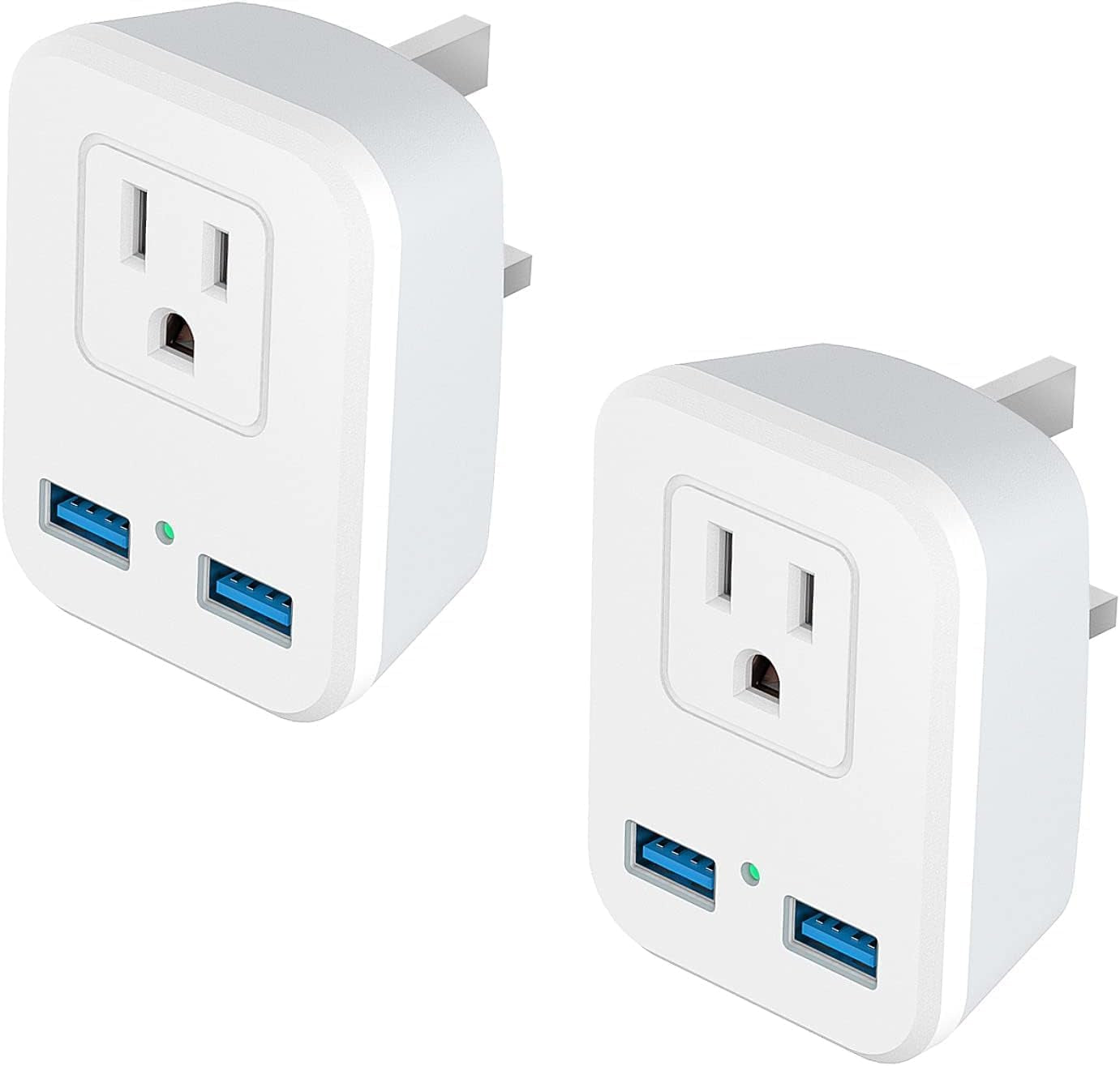 Type G UK Power Plug Adapter, 2 Packs Travel Adapter for US to British England, London, Ireland, Scotland, AC Outlets with 2 USB Charging Port for Smartphone, Etc