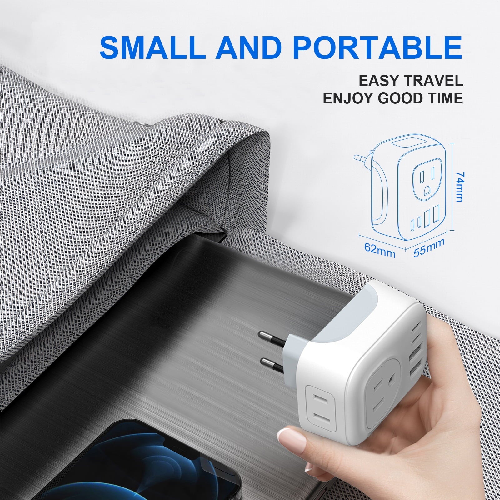European Travel Plug Adapter,  International Plug Adapter with 2 AC Outlets 4 USB Ports(2 USB C), Type C Plug Adapter Travel Essentials for US to Most Europe France Germany Italy Spain