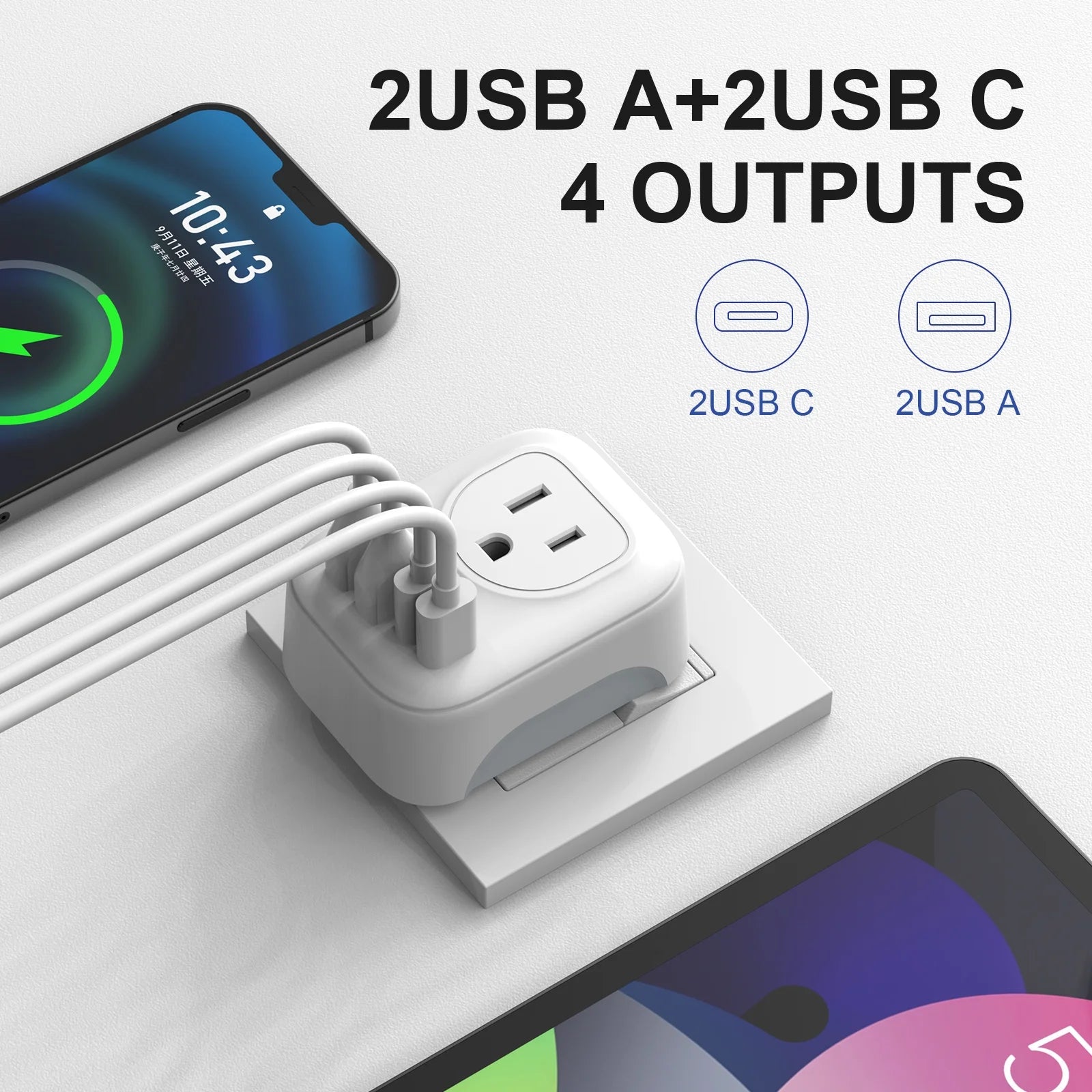 European Travel Plug Adapter,  International Plug Adapter with 2 AC Outlets 4 USB Ports(2 USB C), Type C Plug Adapter Travel Essentials for US to Most Europe France Germany Italy Spain
