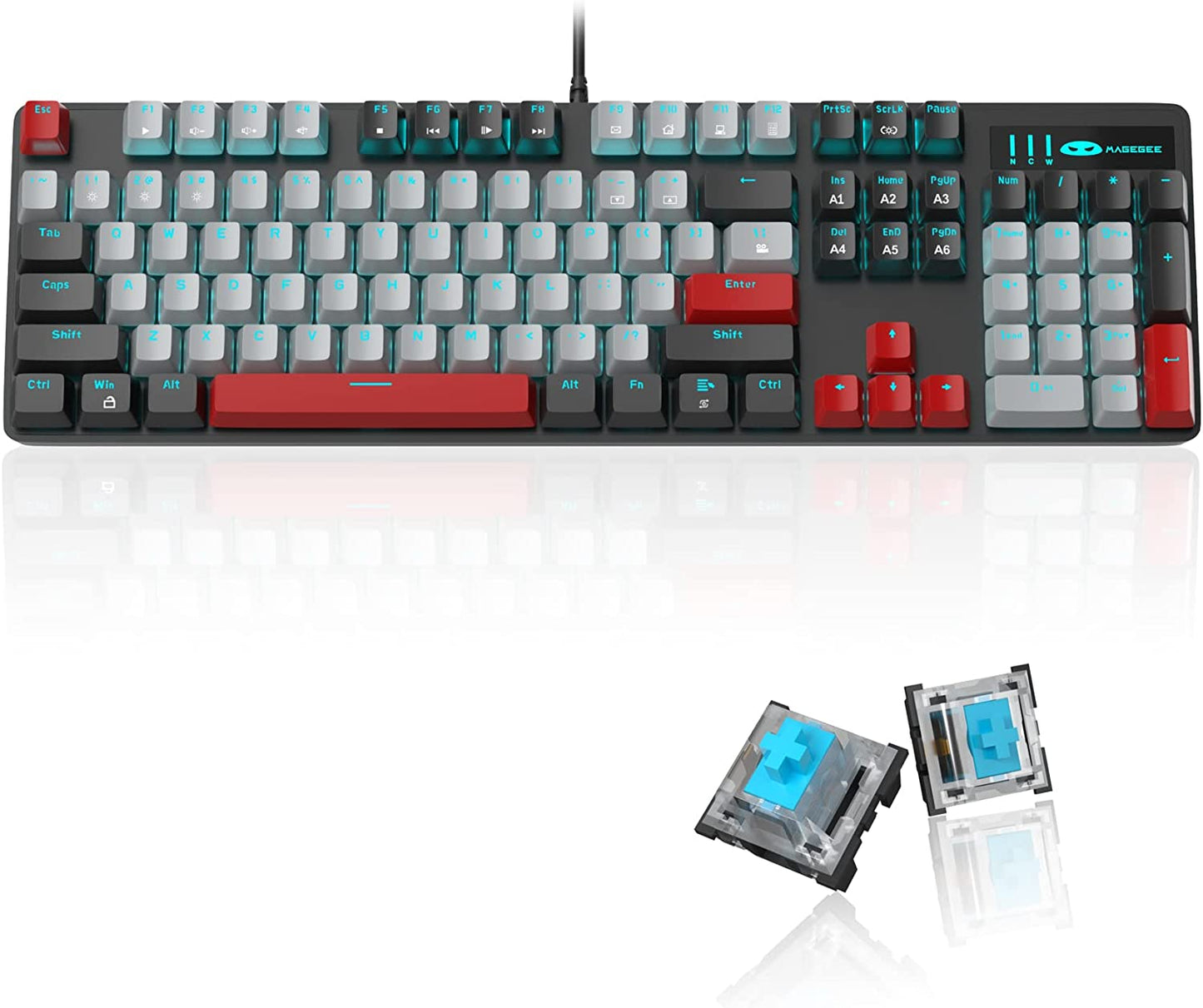 Mechanical Gaming Keyboard, New Upgraded Blue Switch 104 Keys White Backlit Keyboards, USB Wired Mechanical Computer Keyboard for Laptop, Desktop, PC Gamers(White & Pink)