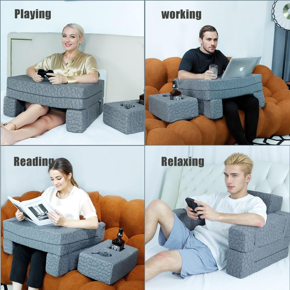 Extra Large Reading & Gaming Pillow with Coaster - Adjustable Lap Desk for Reading, Gaming, Working & Writing, Arm Rest for Adults on Bed/Sofa/Floor/Couch, Ideal for Switch Gaming