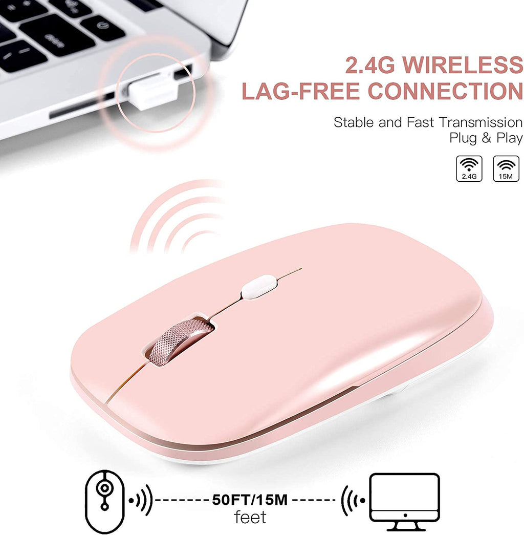 Wireless Flat Mouse, 2.4G Optical Mouse for Laptop, PC, Chromebook, Notebook, Especially Designed for Computer Bags (Pink)