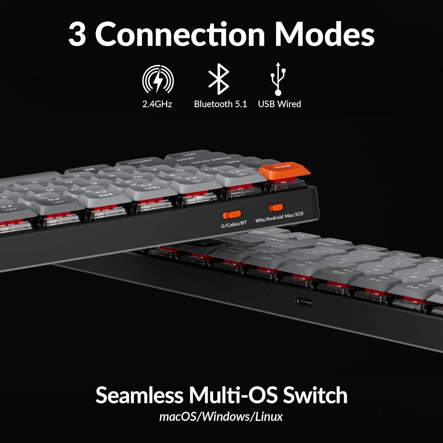 K17 Max Qmk/Launcher Ultra-Slim Wireless/Type-C Wired Mechanical Keyboard with RGB Backlit Hot-Swappable, Low-Profile Gateron Mechanical Red Switch Compatible with Mac Windows Linux