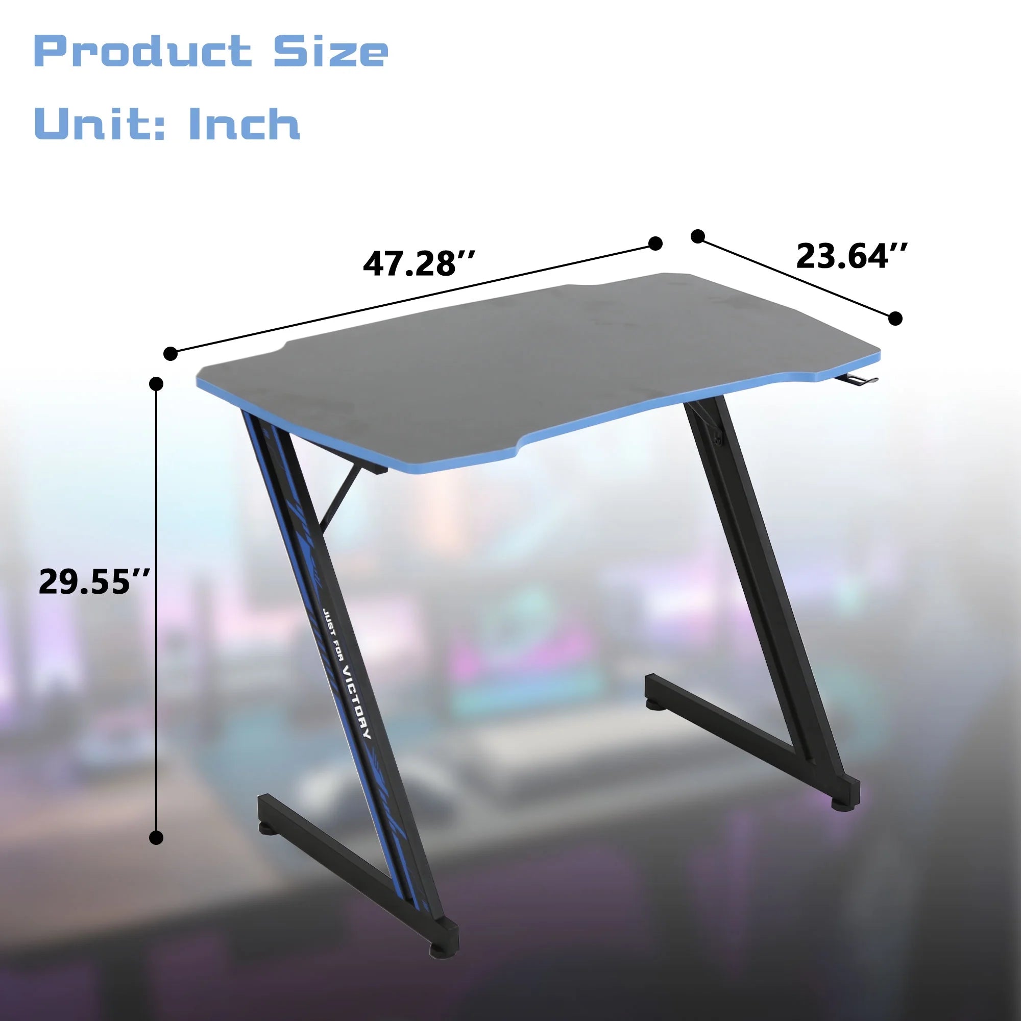 Gaming Desk Z Shaped 48 Inch Gaming Workstation Ergonomic Gaming Table PC Computer Desk with Headphone Hook, Blue
