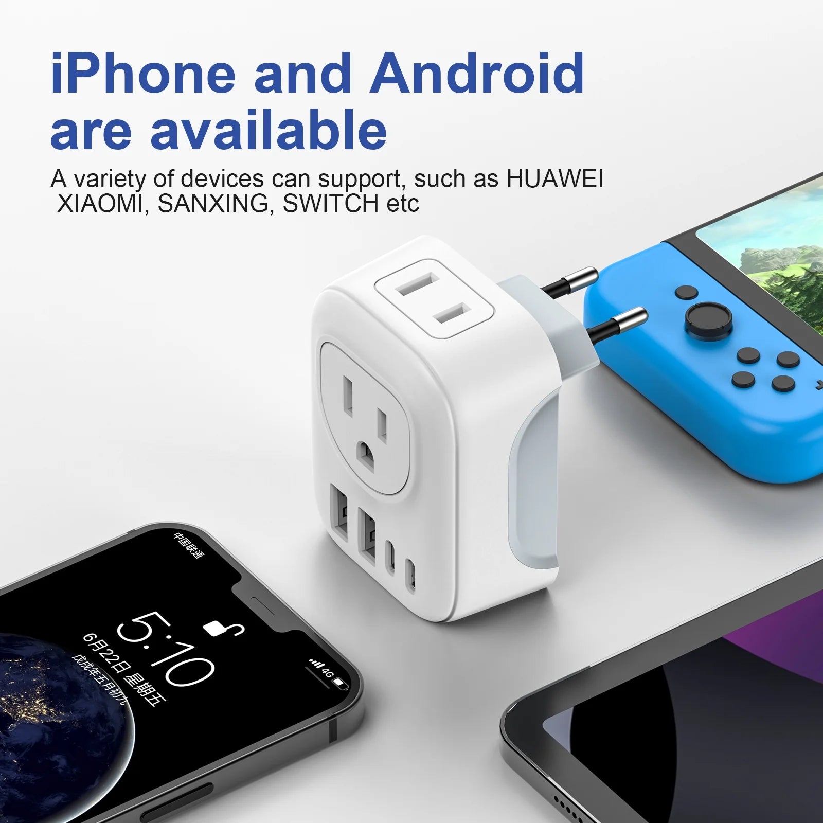 European Travel Plug Adapter,  International Plug Adapter with 2 AC Outlets 4 USB Ports(2 USB C), Type C Plug Adapter Travel Essentials for US to Most Europe France Germany Italy Spain