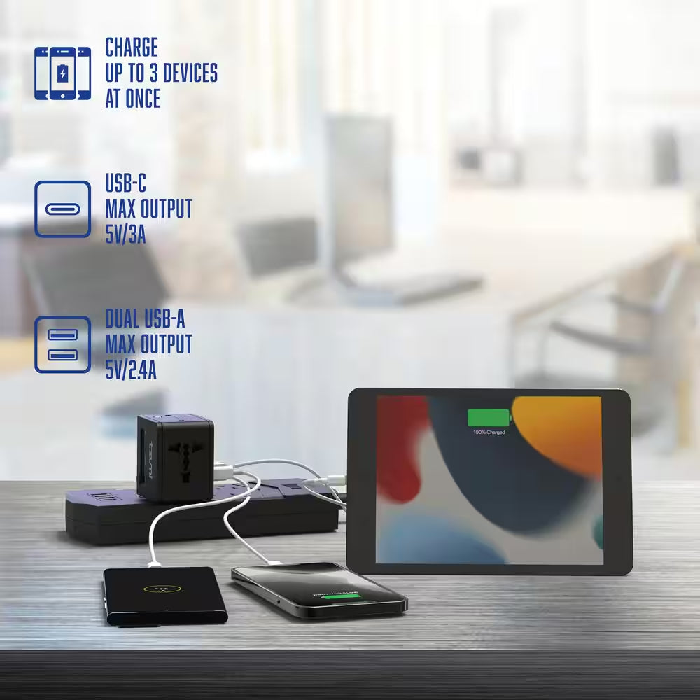 Dual USB and USB-C Travel Adapter