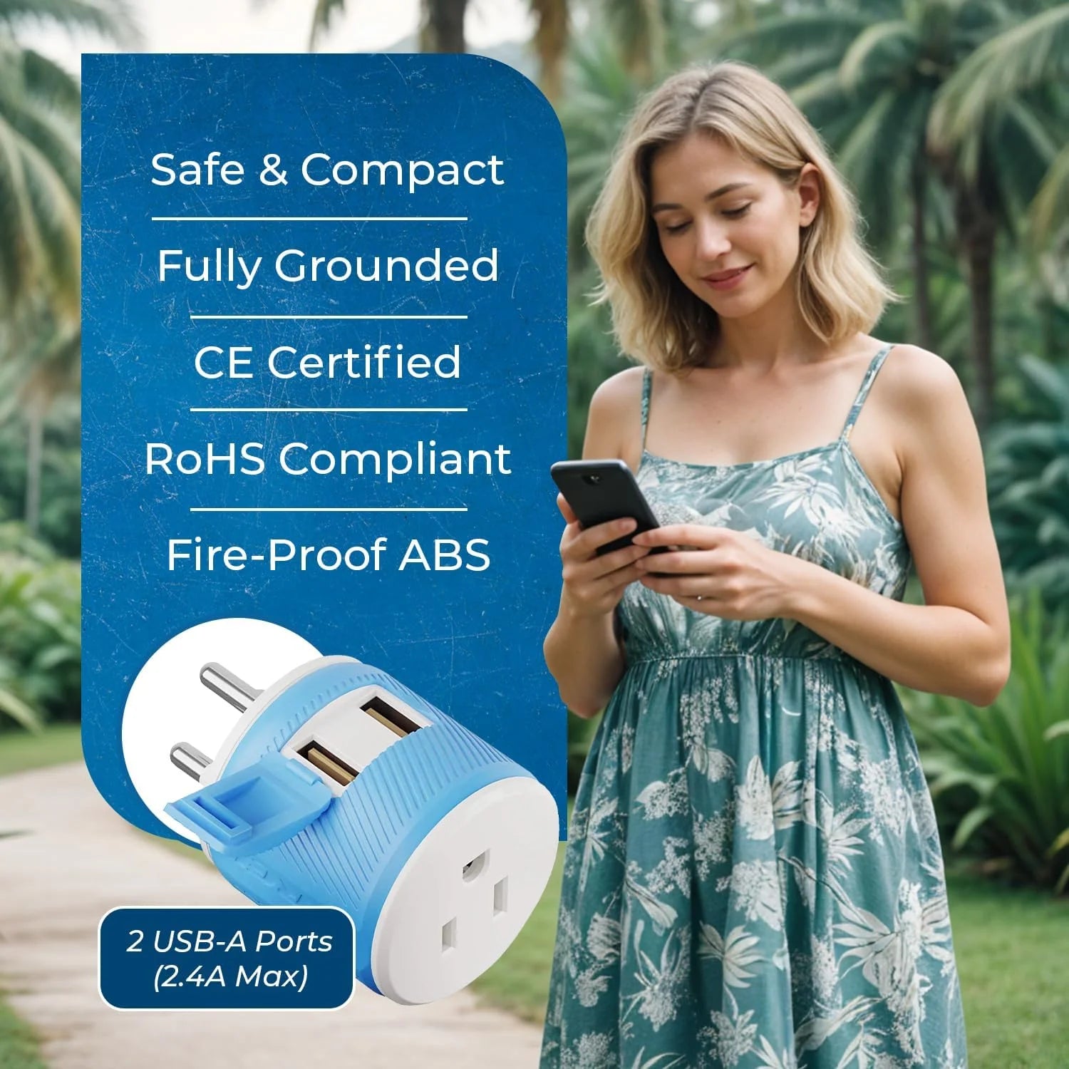 Thailand Travel Plug Adapter with Dual USB - USA Input - Type O (U2U-18)