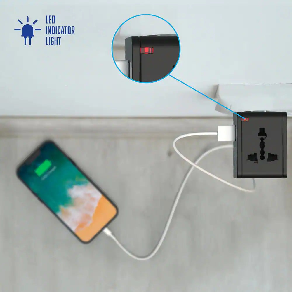 Dual USB and USB-C Travel Adapter