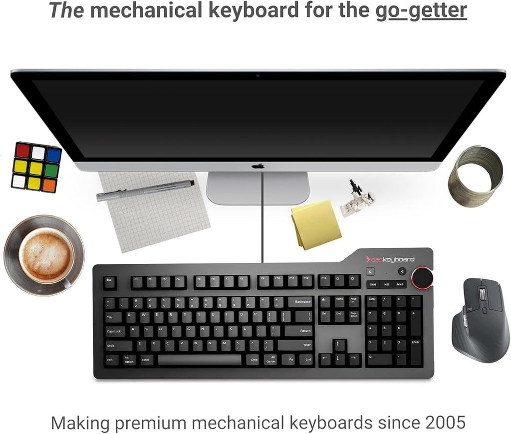 4 Professional for Mac Wired Mechanical Keyboard, Cherry MX Brown Mechanical Switches, 2-Port USB 3.0 Hub, Volume Knob, Aluminum Top (104 Keys, Black)