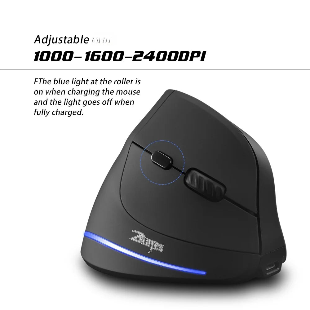 F-35 Mouse Wireless Vertical Mouse Ergonomic Rechargeable 2400 DPI Optional Portable Gaming Mouse for Laptop PC Computer