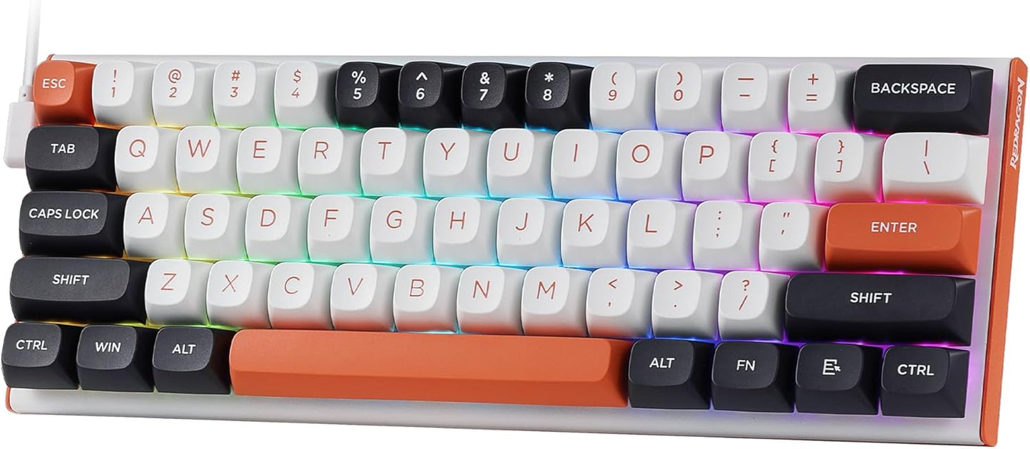 K617 Fizz 60% Wired RGB Gaming Keyboard, 61 Keys Hot-Swap Compact Mechanical Keyboard W/White and Grey Color Keycaps, Linear Red Switch, Pro Driver/Software Supported